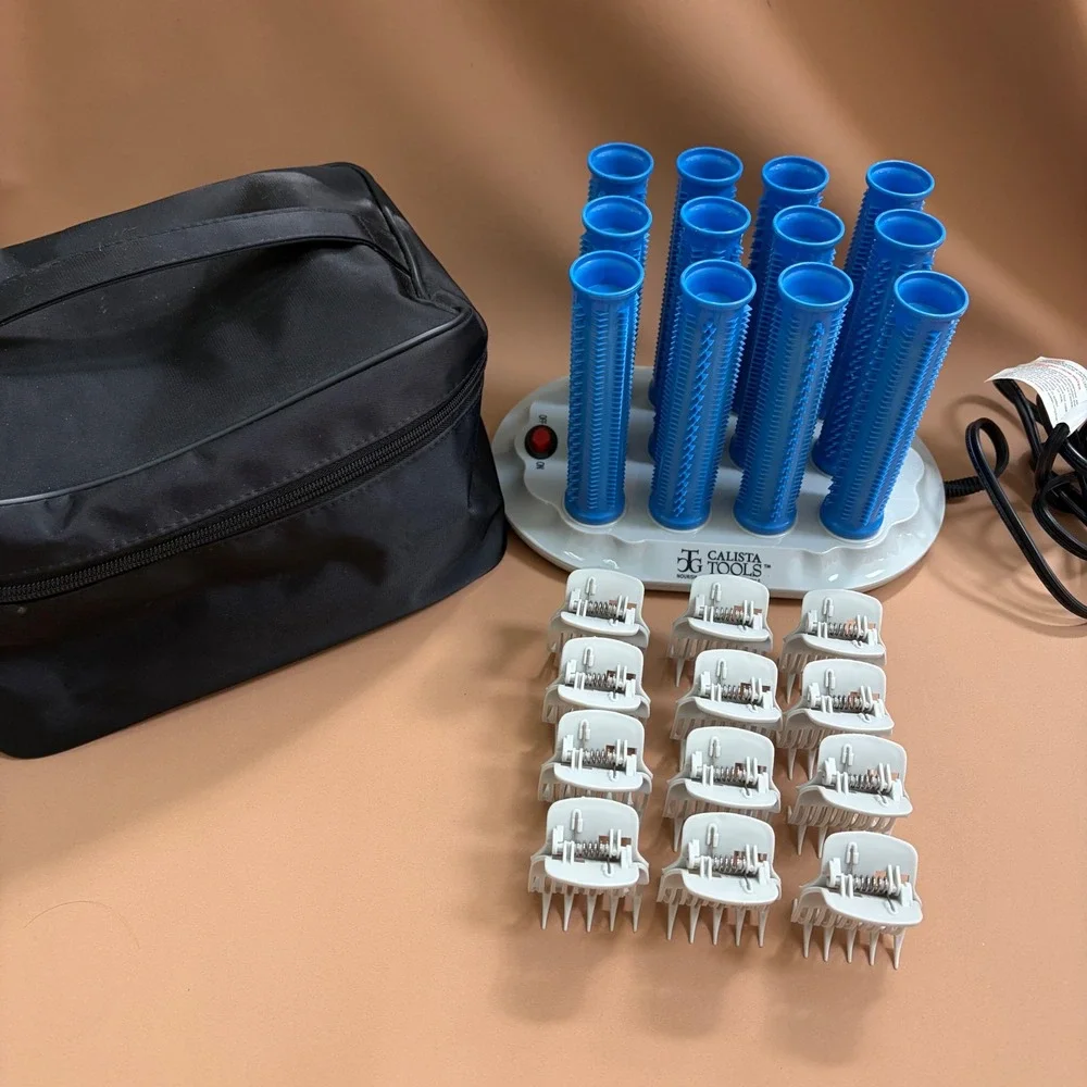 Calista Tools Ion Hot Long‎ Rollers Set 12 Blue Clips Travel Bag L12 Pageant